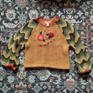 Handcrafted Mustard Floral Crochet Sweater - Crew Neck